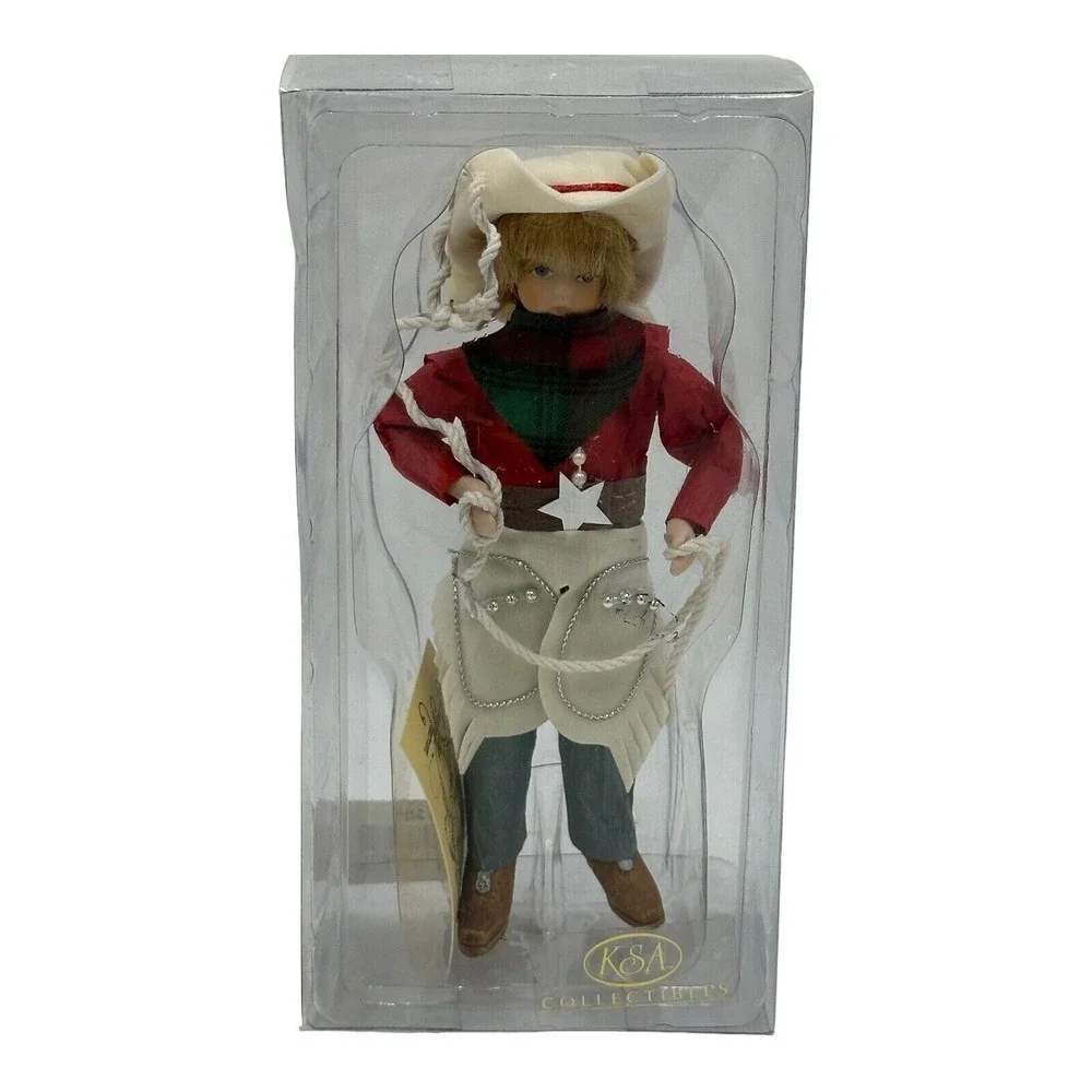 Vtg Kurt S Adler Cowboy Ornament Crepe Paper Porcelain Jocelyn Mostrom Christmas